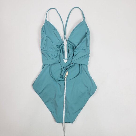 Becca Bristol Plunge One-Piece Cutout Crisscross Swimsuit Mineral Blue Size S - Picture 10 of 16